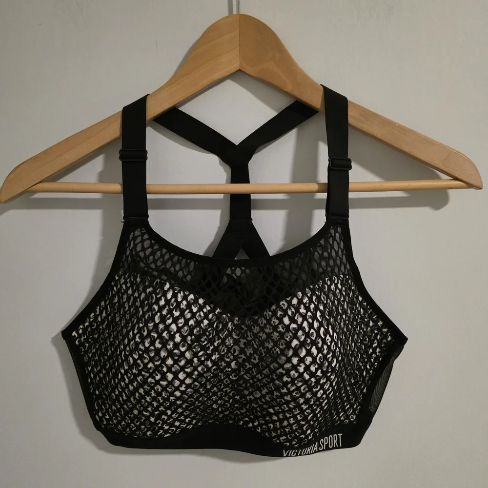 Victoria’s Secret Mesh Sports Bra 34D Black White Sheer Strappy Bra - Picture 2 of 9